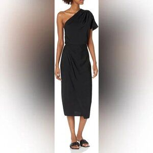 VINCE Black One Shoulder Cascade Drape Dress Size L